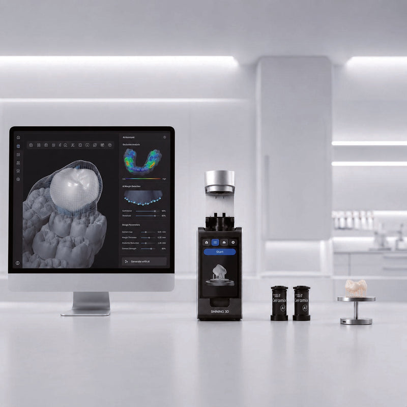 Ceramix-Nano avec ordinateur de conception, capsules et exemple de restauration ; mise en situation constructeur